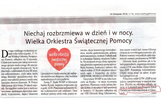 Sztab WOŚP przy ZSTI w mediach