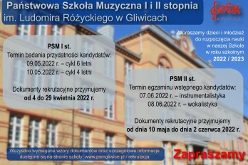 Nabór do Państwowej Szkoły Muzycznej I i II st. im. Ludomira Różyckiego w Gliwicach