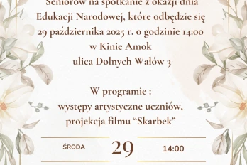 Zaproszenie na Dzień Emerytowanego Pracownika Oświaty, który odbędzie się 29.10.2025 r. w Kinie Amok